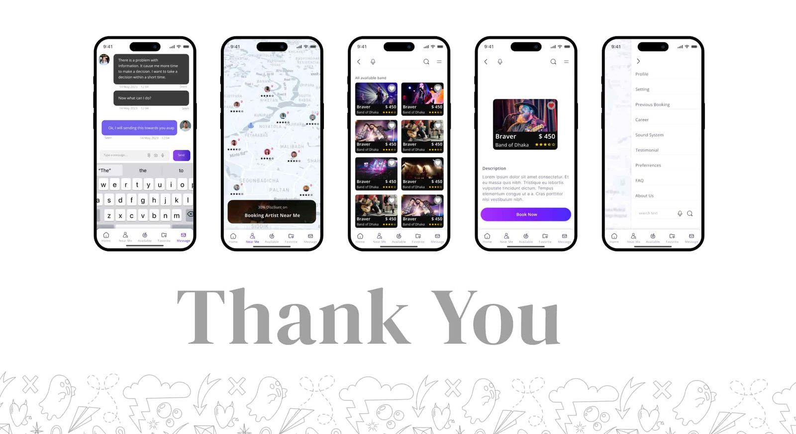 Final UI screens — Musician Booking App case study