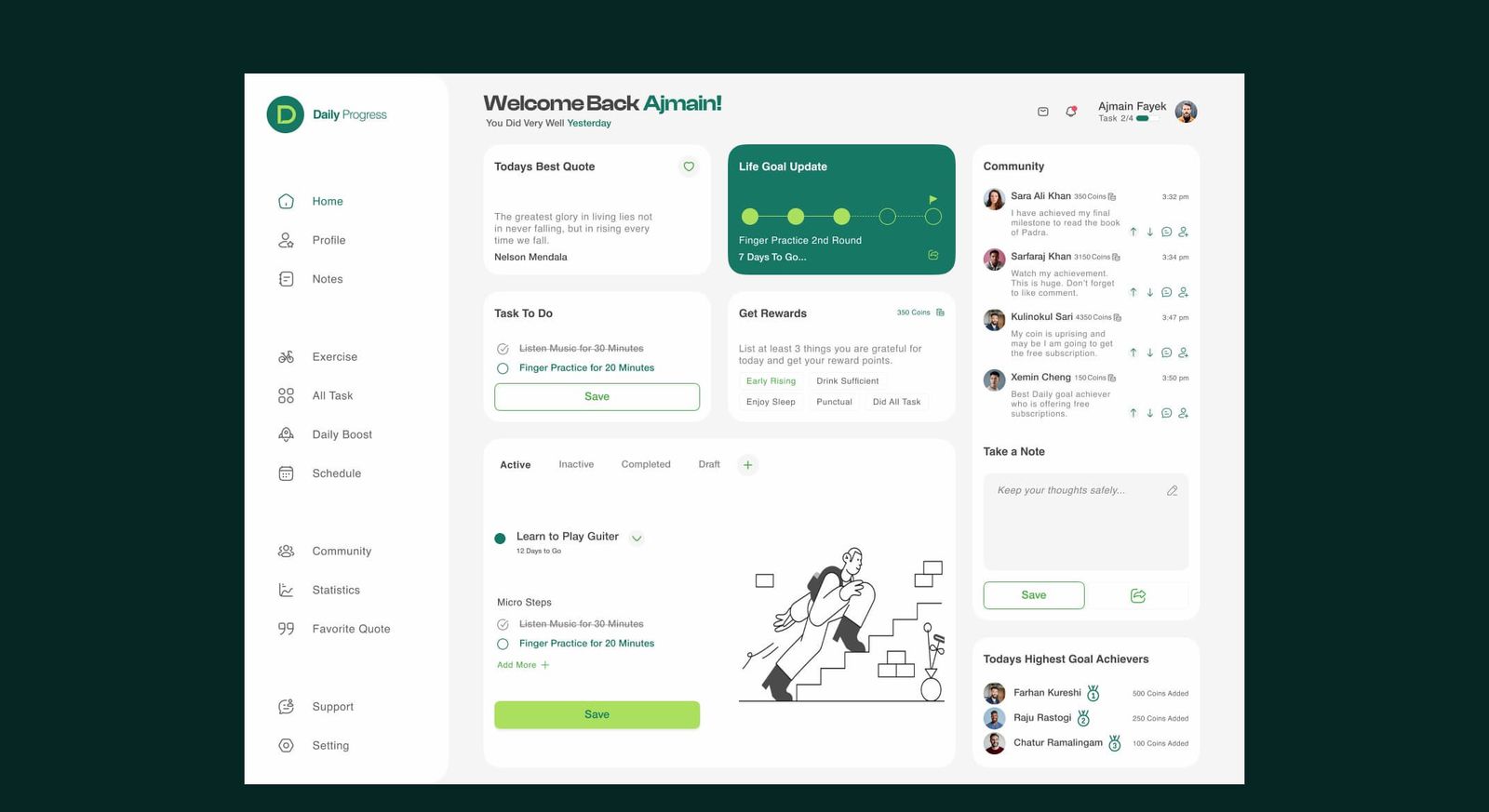 Goal detail with micro-steps — Daily Progress Web App case study