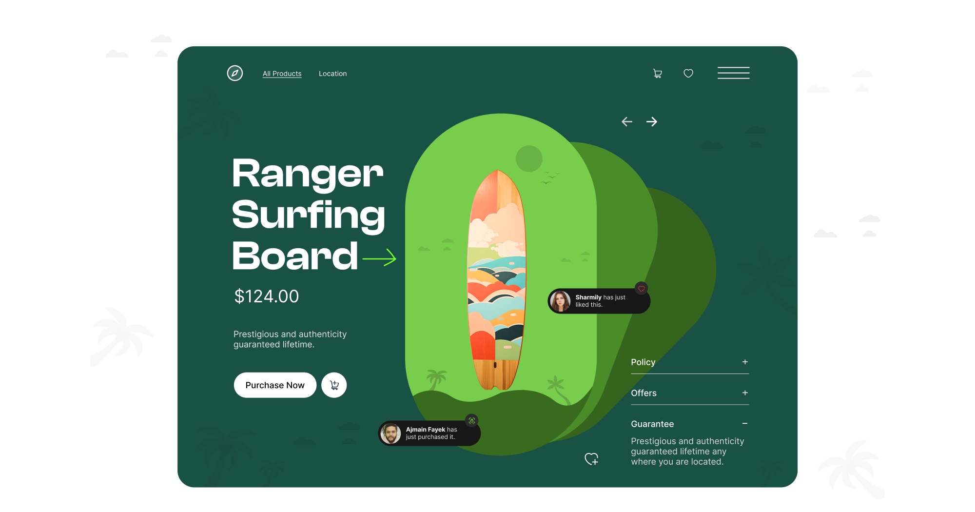 Ranger Surfing Board e-commerce product page design